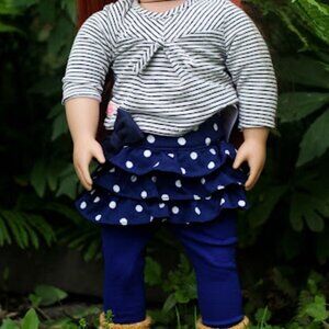 Our generation girls navy striped top and polka dot ruffled skirt & doll outfit